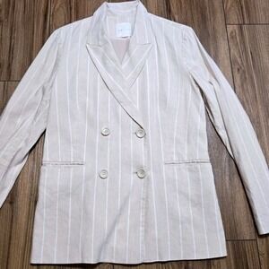 Anthropologie LEITH Striped Blazer Women Beige White Linen Blend Jacket L